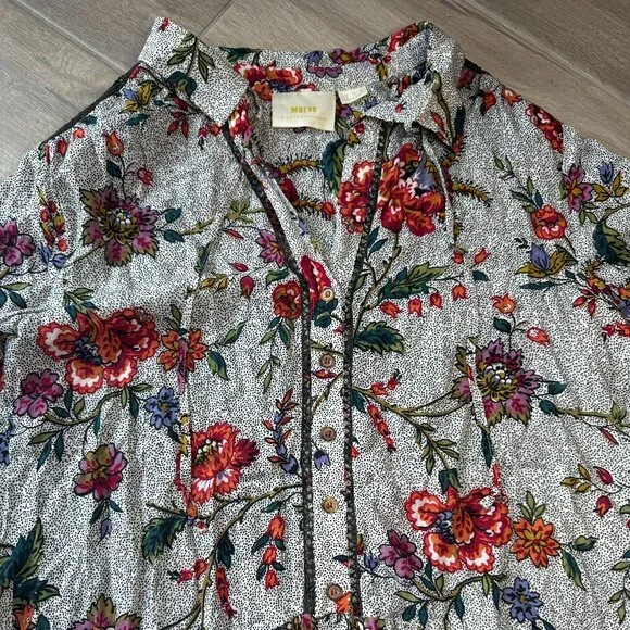 Maeve by Anthropologie Floral Collared Long Sleeve Blouse – Women’s 8 - Picture 6 of 8